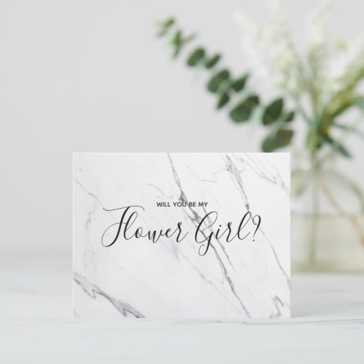 Fleur mariage | Carte postale Marbre blanc Script (Debout devant)