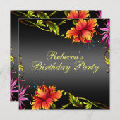 Fleur noire éclat design Anniversaire Invitation (Devant / Derrière)
