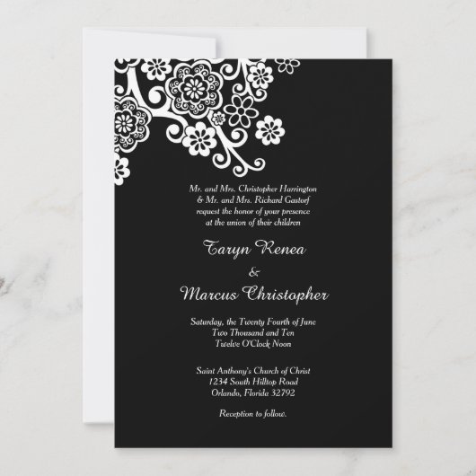 Fleur noire et blanche 5x7 Faire-part de mariage (Devant)