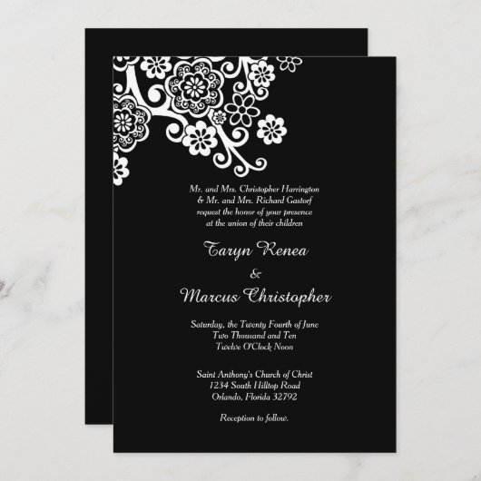 Fleur noire et blanche 5x7 Faire-part de mariage (Devant / Derrière)
