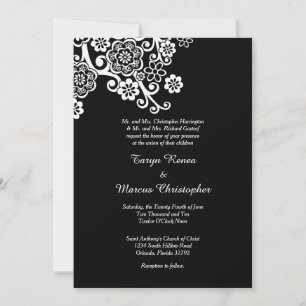 Fleur noire et blanche 5x7 Faire-part de mariage