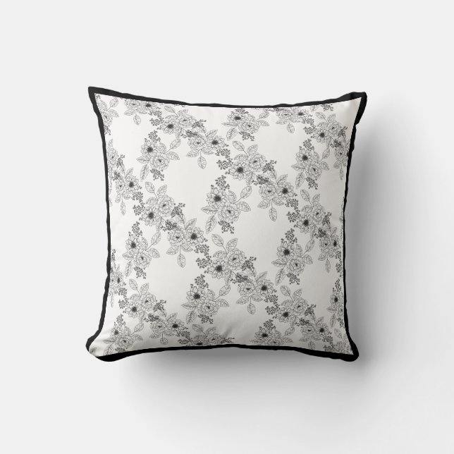 Fleur noire et blanche coussin Damask (Recto)