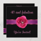 Fleur noire rose Invitation Fabuleuse 40e (Devant / Derrière)