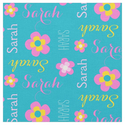 Fleur nom personnalisé aqua tissu typographique ro (Fermer)