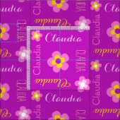 Fleur nom personnalisé tissu typographique violet (Carreau)