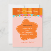 Fleur orange et rayures Invitation d'anniversaire (Devant)