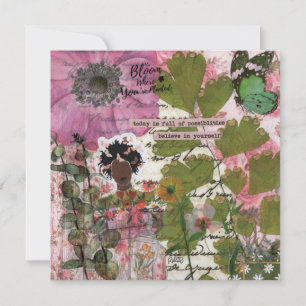 Fleur où planté carte de voeux plat