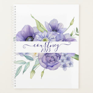 Fleur personnalisée aquarelle violette, année pers