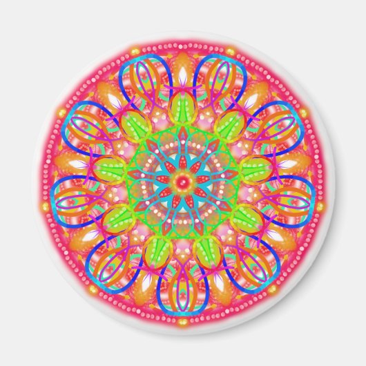 Fleur pétale bleue Mandala Boho Magnet (Devant)