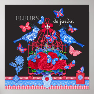 Fleur Porselein Vogels en Vogelkooi Poster 16 x 16