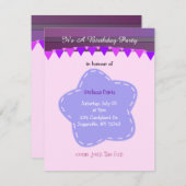 Fleur pourpre et rayures Invitation d'anniversaire (Devant / Derrière)