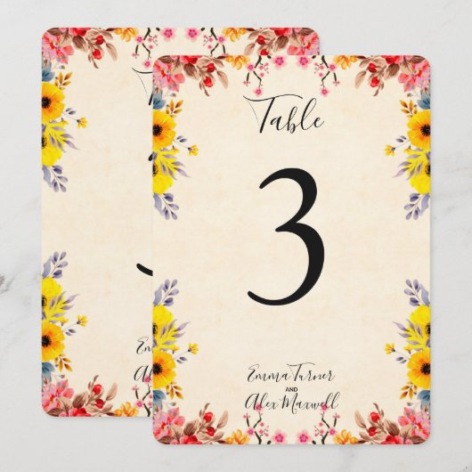 Fleur romantique | Cartes de numéro de table (Devant / Derrière)