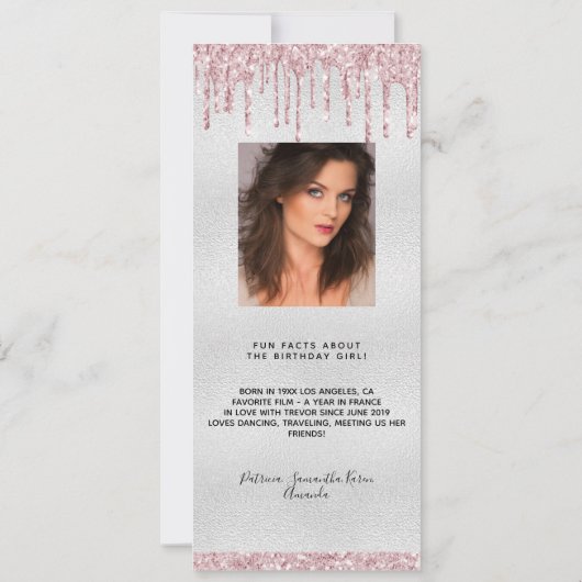 Fleur rose argent anniversaire fun faits carte men (Dos)