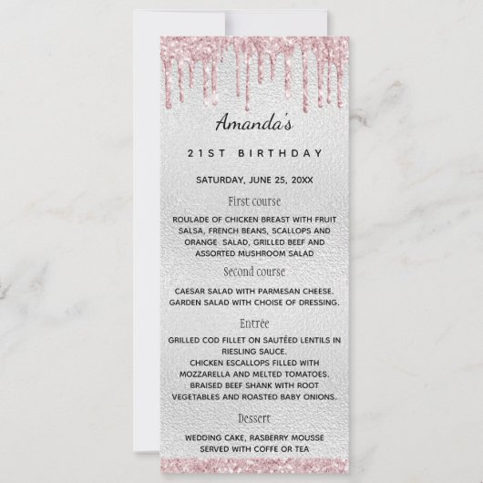 Fleur rose argent anniversaire fun faits carte men (Devant)