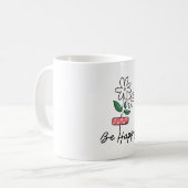 Fleur rose blanche Soyez heureux Mug (Devant gauche)