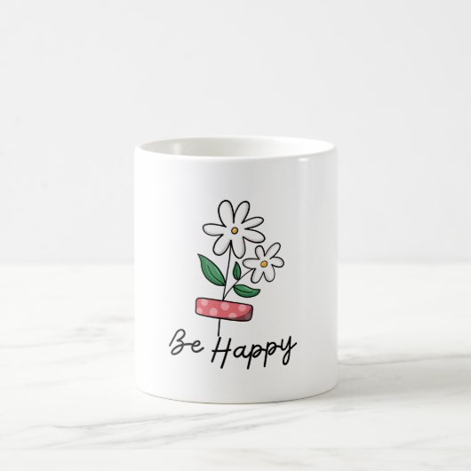 Fleur rose blanche Soyez heureux Mug (Centre)