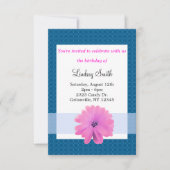 Fleur rose Bleu Ruban Invitation Anniversaire (Devant)