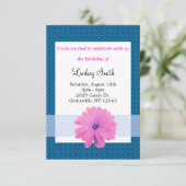 Fleur rose Bleu Ruban Invitation Anniversaire (Debout devant)