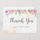 Fleur rose carte de remerciements à l'aquarelle (Devant / Derrière)