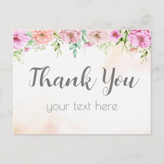 Fleur rose carte de remerciements à l'aquarelle (Devant)