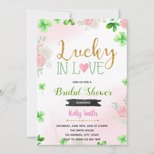 Fleur rose chanceux en amour invitation (Devant)