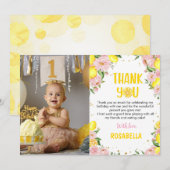 Fleur rose citron Carte de remerciements photo d'a (Devant / Derrière)