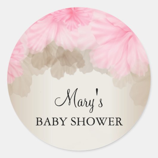 Fleur rose et argent | Sticker Baby shower (Devant)