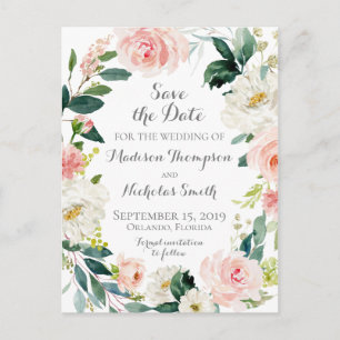 Fleur rose et blanche Enregistrer la date Cartes p