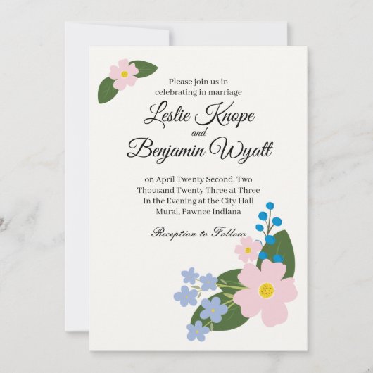 Fleur rose faire-part de mariage (Devant)