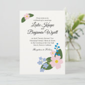 Fleur rose faire-part de mariage (Debout devant)