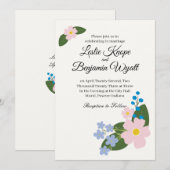 Fleur rose faire-part de mariage (Devant / Derrière)