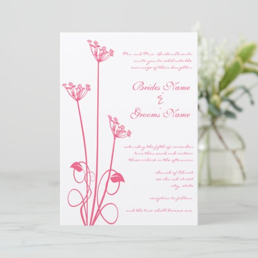 Fleur rose Faire-part de mariage (Debout devant)