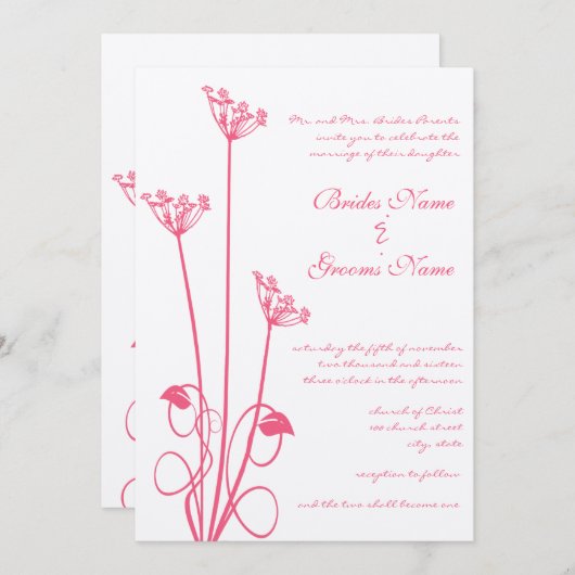 Fleur rose Faire-part de mariage (Devant / Derrière)