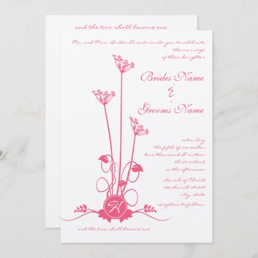 Fleur rose Faire-part de mariage (Devant / Derrière)