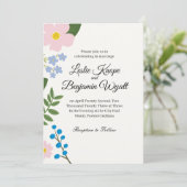 Fleur rose faire-part de mariage (Debout devant)