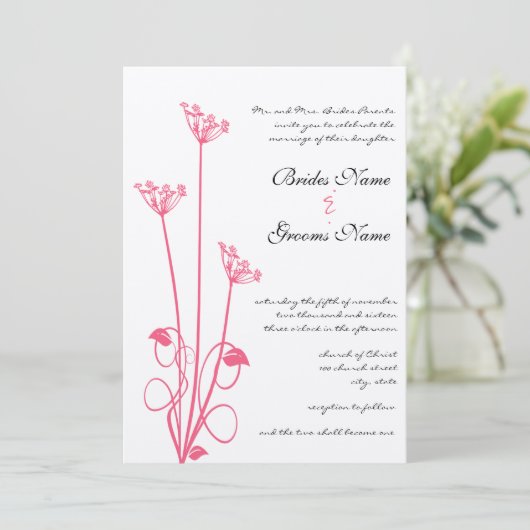 Fleur rose Faire-part de mariage (Debout devant)