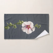 Fleur rose feuilles vert pâle sur gris foncé (Serviette à main)