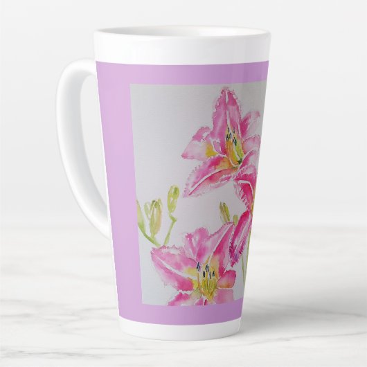 Fleur rose Lilium Floral Aquarelle Art Mug (Angle gauche)