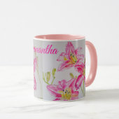 Fleur rose Lilium Floral Aquarelle Art Mug (Devant droit)