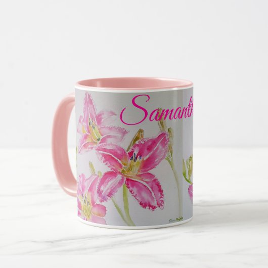 Fleur rose Lilium Floral Aquarelle Art Mug (Devant gauche)