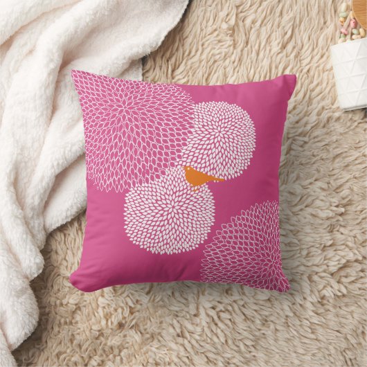 Fleur rose moderne Nectarine Cute Bird Coussin (Couverture)