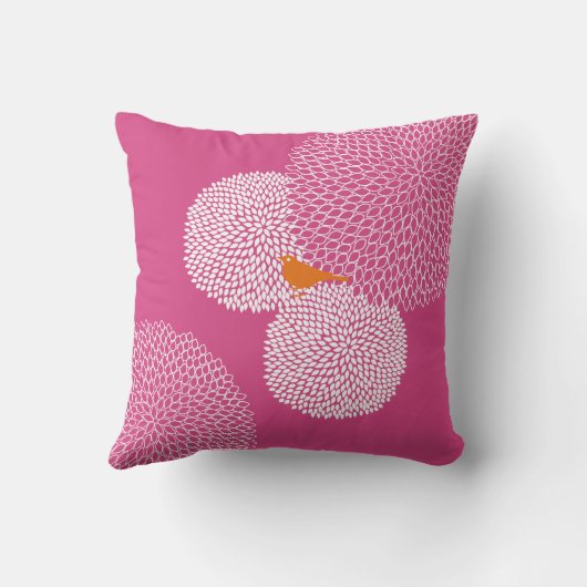 Fleur rose moderne Nectarine Cute Bird Coussin (Verso)