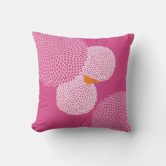 Fleur rose moderne Nectarine Cute Bird Coussin (Recto)