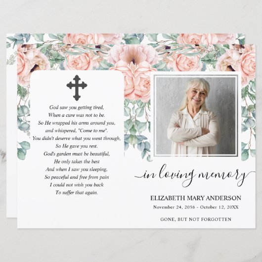 Fleur rose pâle - Funérailles photo Programme comp (Devant / Derrière)