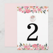 Fleur rose pour le numéro de table de thé (Devant / Derrière)