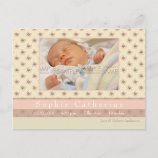 Fleur rose/Rosé Brown ・ Faire-part de naissance