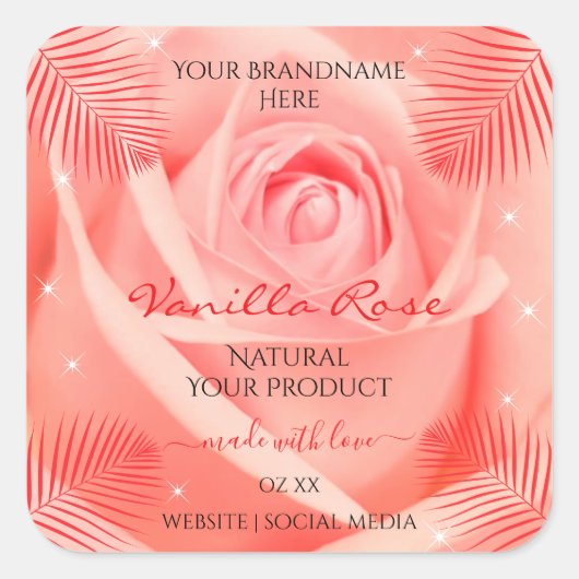 Fleur rose rose Floral Étiquette  Palm Feuille (Devant)