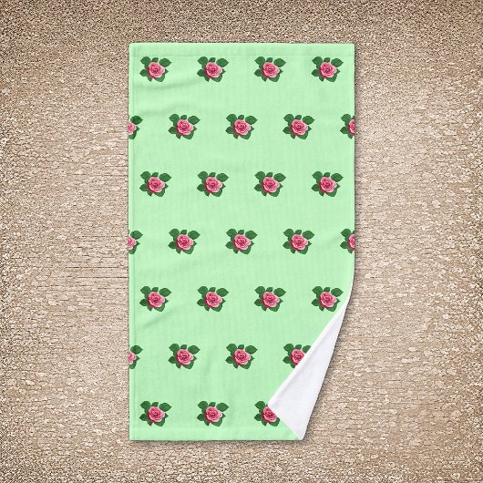 Fleur rose rose Motif sans couture sur vert clair