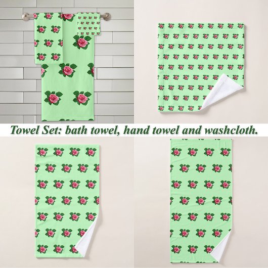 Fleur rose rose Motif sans couture sur vert clair