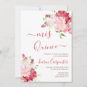Fleur rose rouge Quinceanera Invitation (Devant)